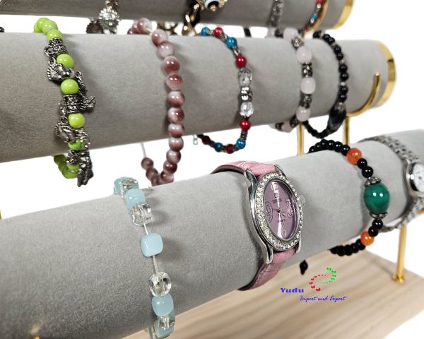 3er Schmuckständer Schmuckhalter Armbandständer Uhrenständer mit Metallträger grau